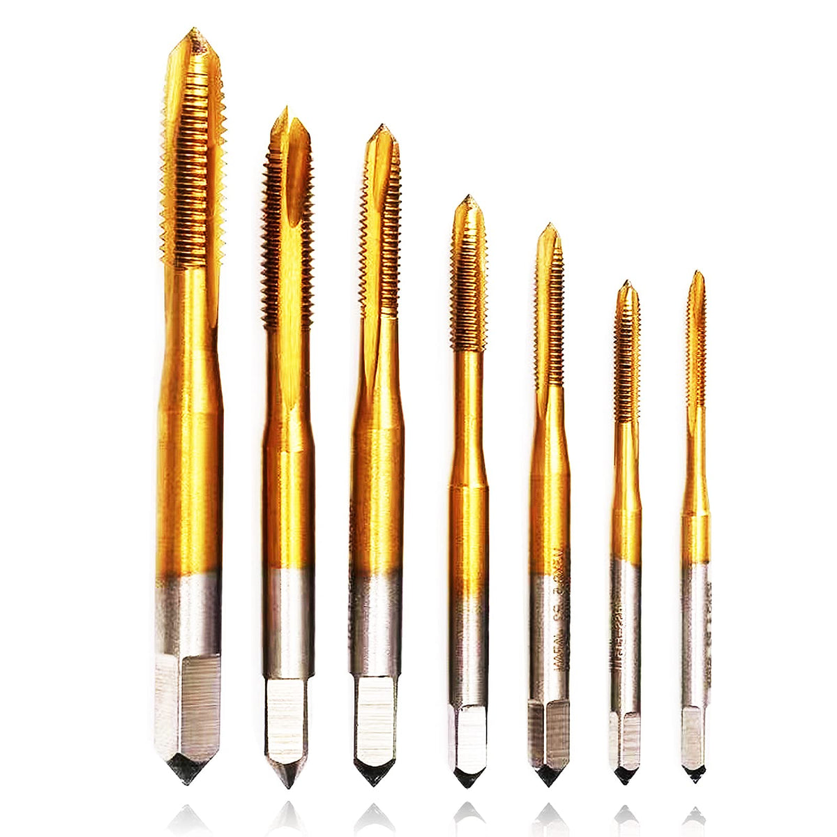 Machine Tap 7 PCS HSS6542 Spiral Point Titanium Coated Tap Machine Screw Thread Metric Tap Set Drill and Tap Set Thread Tapping Tool M2 M2.5 M3 M3.5 M4 M5 M6