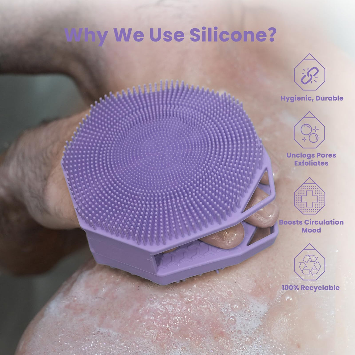 Premium Silver-Infused 2 in 1 Silicone Body Scrubber, Double-Sided Design Body Brush Silicone Body Scrubber