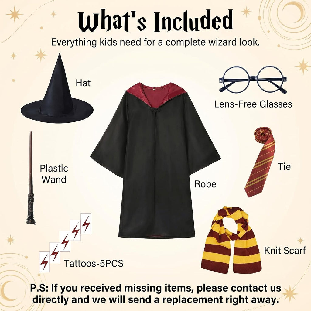 Wizard Costume for Kids 3-15, Wizard Robe Set with Wand