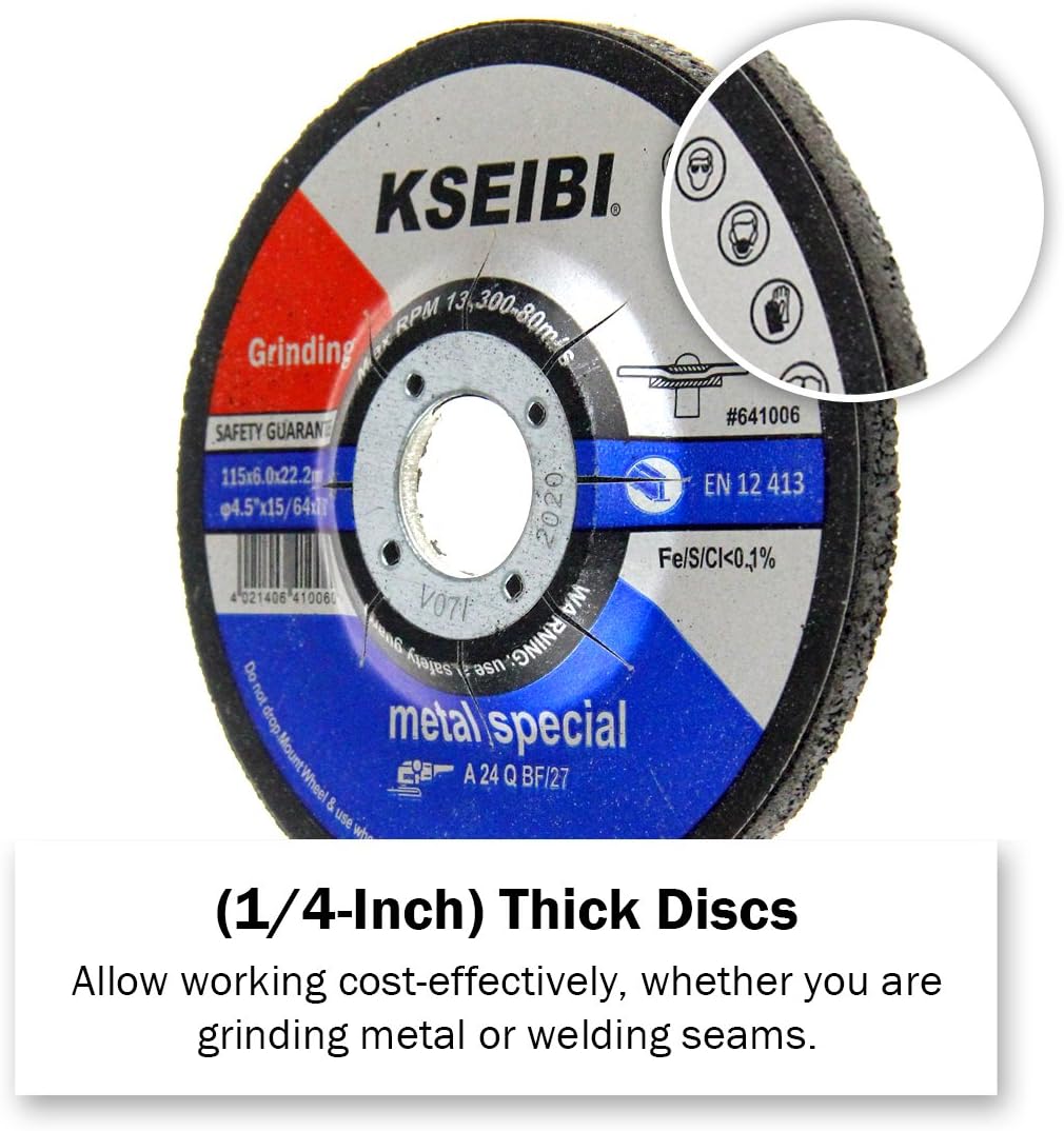 KSEIBI 651006 Aluminum Oxide Grinding Wheels, 10-Pack, 4-1/2" x 1/4"