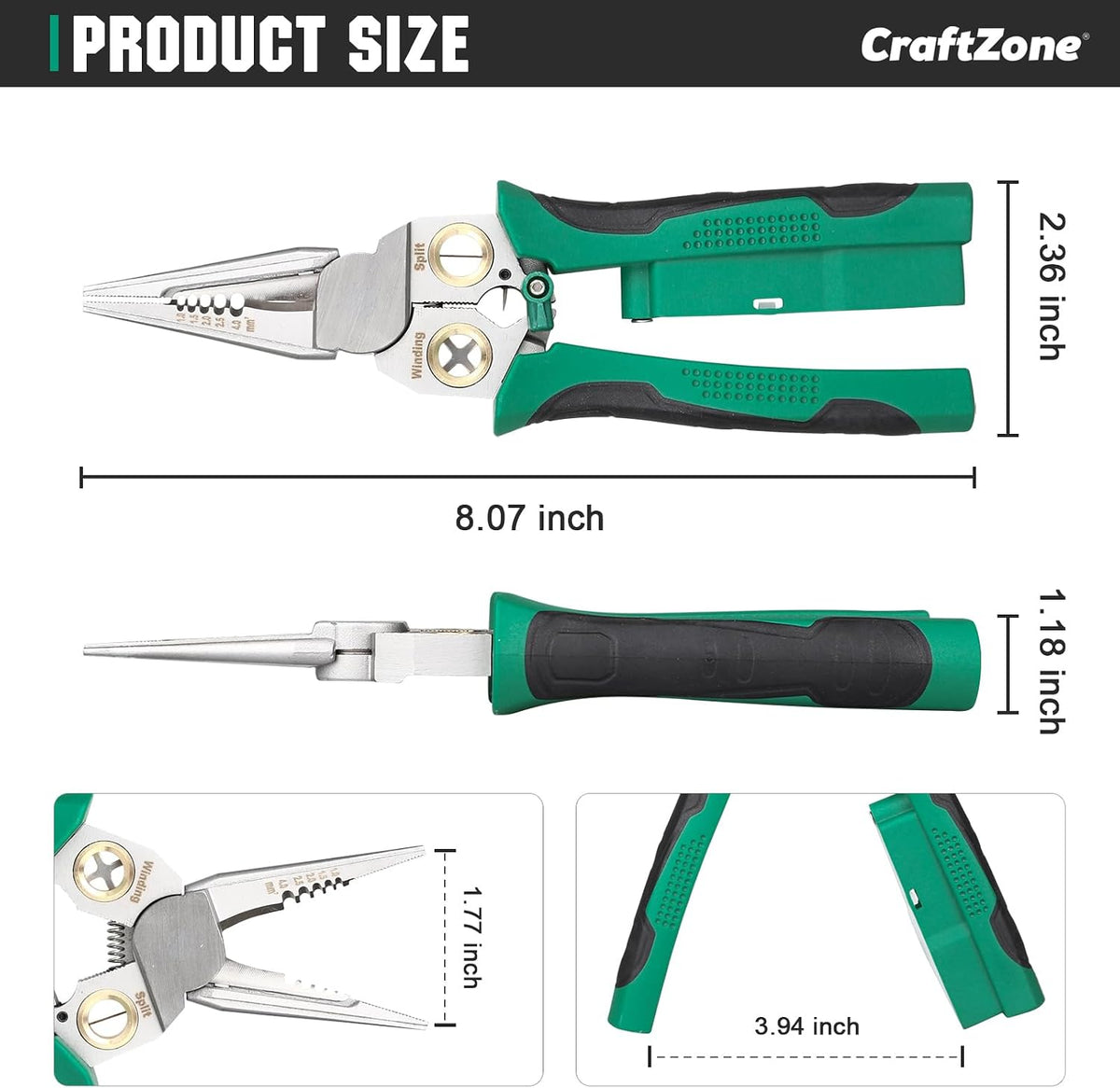 8-in-1 Wire Stripper Pliers with Non Contact Voltage Tester, Green Black | Multi-function electrician hand tool for