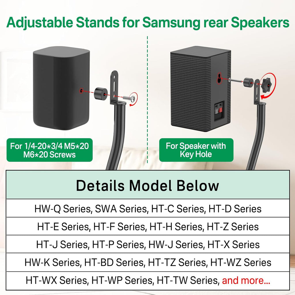 Speaker Stand Pair for Samsung Stands and Wall Mount - 33" to 42" Height Adjust Floor Stand for Samsung Surround