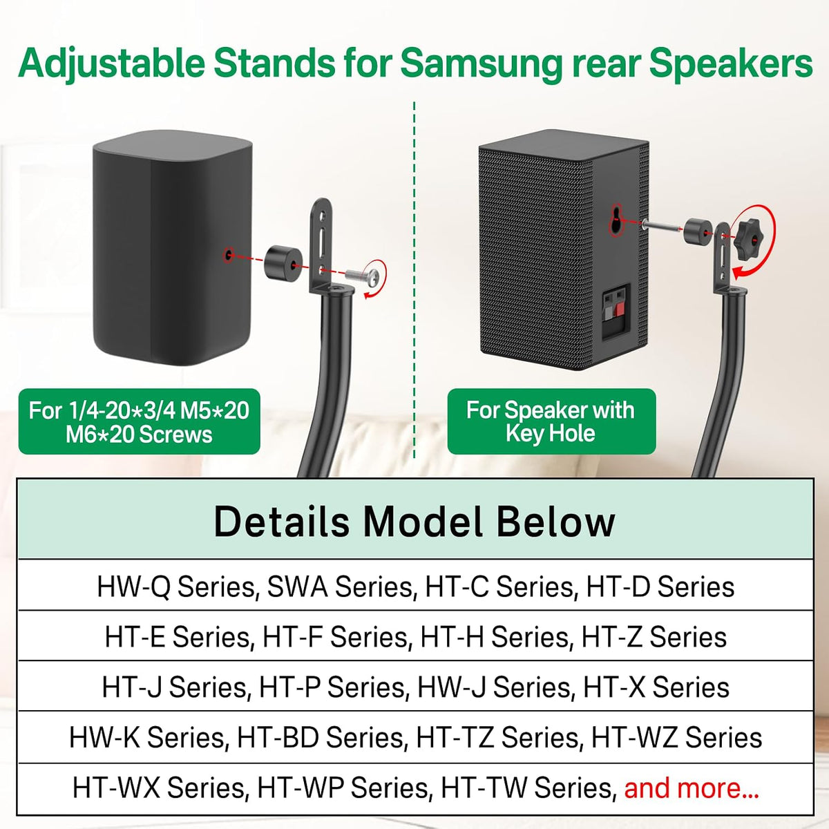 Speaker Stand Pair for Samsung Stands and Wall Mount - 33" to 42" Height Adjust Floor Stand for Samsung Surround