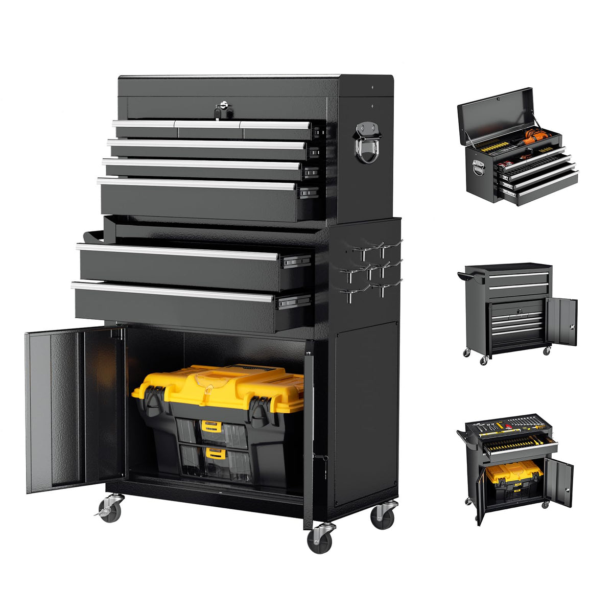 8 Drawer Rolling Tool Chest with Wheels, Black