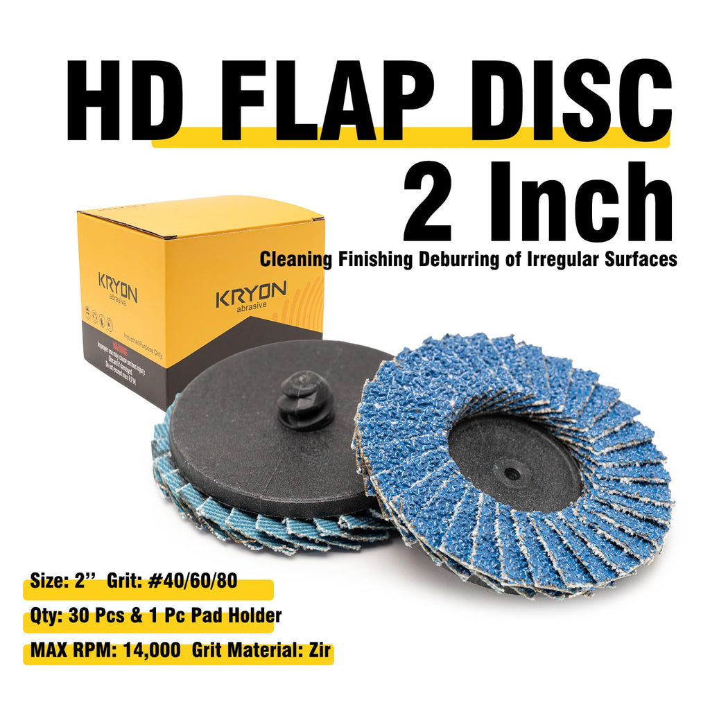 KRYON 2" Zirconia Type R Mini Flap Discs with Backing Pad, 30 Pack