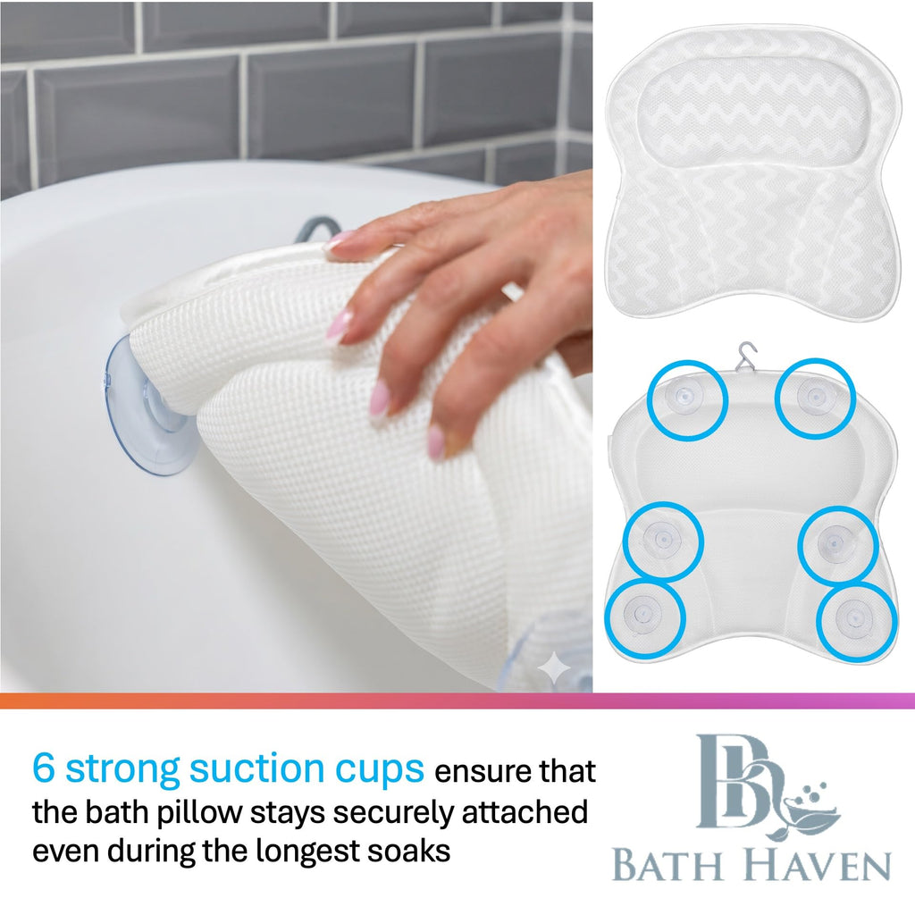 Bathtub Pillow with Neck & Back Support, Soft 3D Mesh Bath Cushion