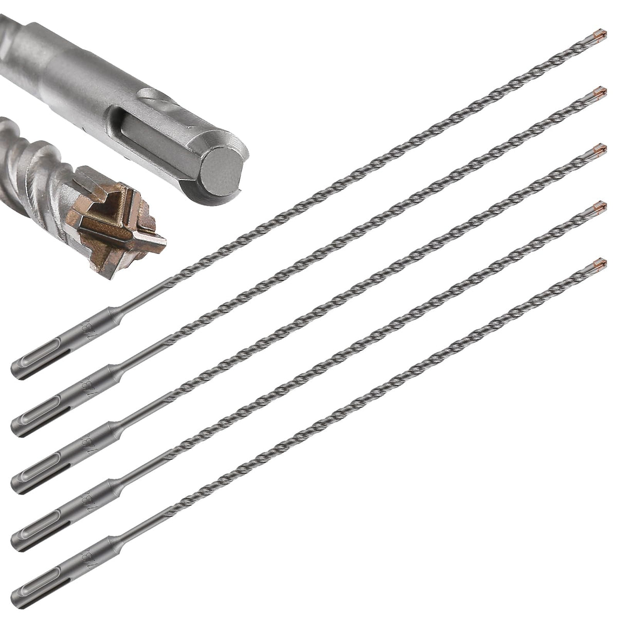 Wensilon Concrete Drill Bit 5pcs 3/16" X 10"-8" Cross-Type Double Thread Carbide Material Suitable for Concrete, Brick, Cement Walls, Stone