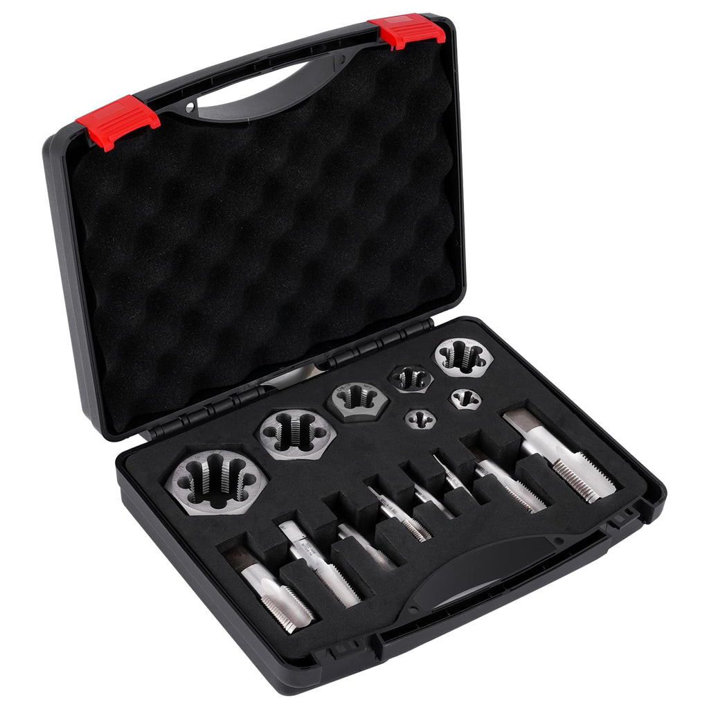 Consfly NPT Pipe Tap and Die Set, 15pcs Hex Die Set 1/16" to 1"