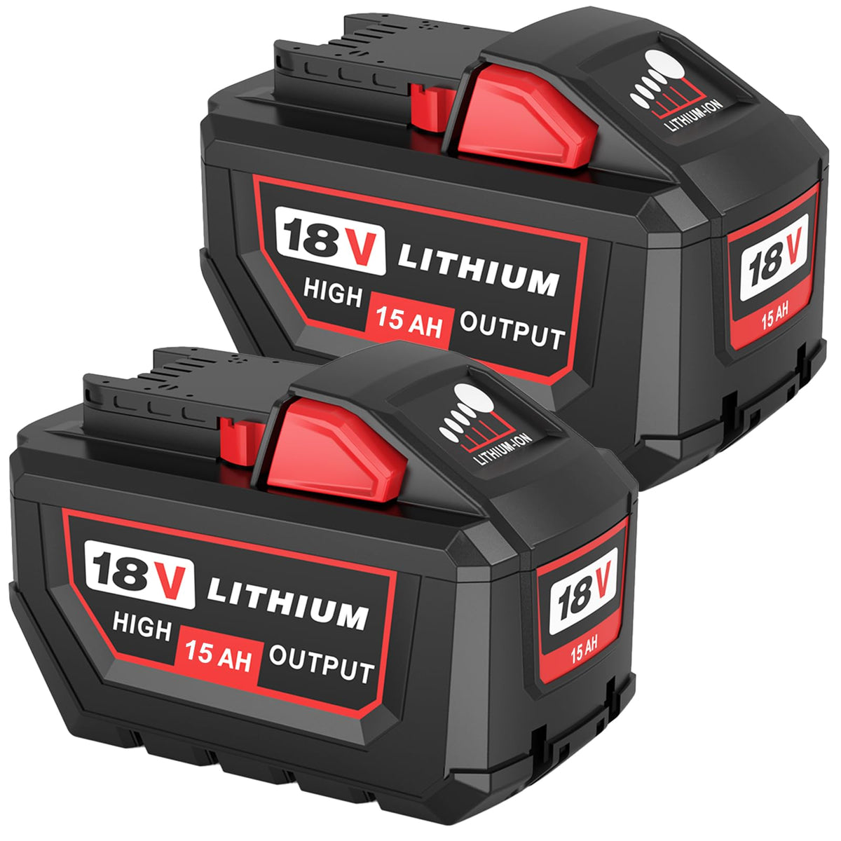 2Packs Extended 15Ah High Output Replacement for Milwaukee 18V Battery