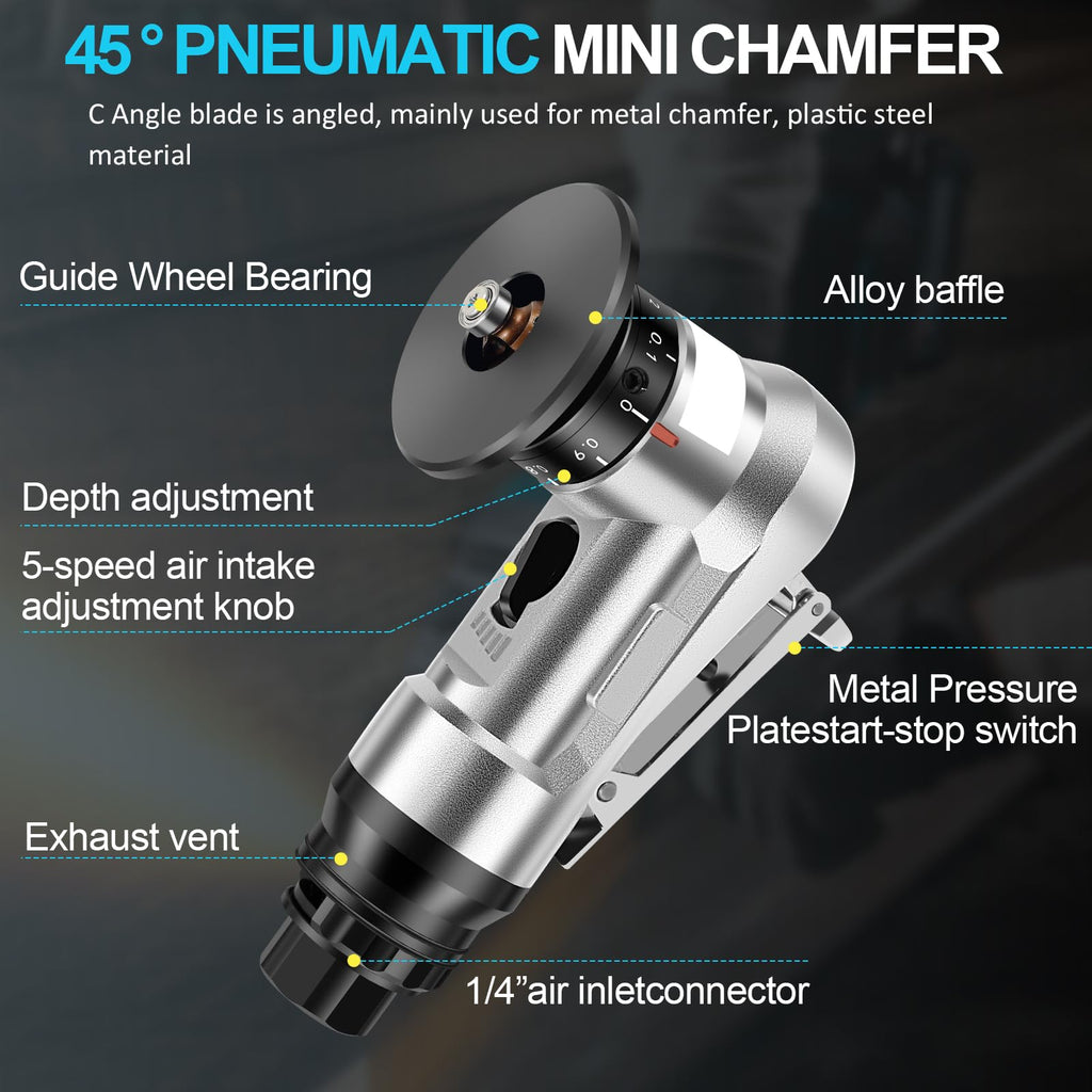 Abizarch Mini Pneumatic Chamfering Machine, 30000 RPM Portable Air Beveling Machine with 1/4 Inch Air Inlet Handheld, 45° Mini Chamfering Machine Air Tools with Blades for Beveling Deburring