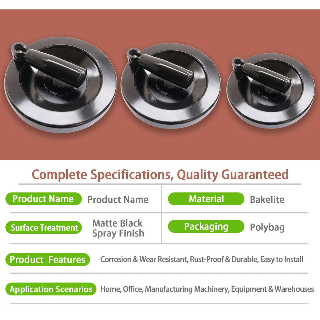 6.5" Foldable Handwheel with Revolving Handle, 3/4" Bore Ribbed Rim Hand Wheel, with 3 Hex Socket Cap Screws & 3 Set Screws, Aluminum Mechanical Handwheel for Heavy Duty Milling Machine, Lathe, CNC