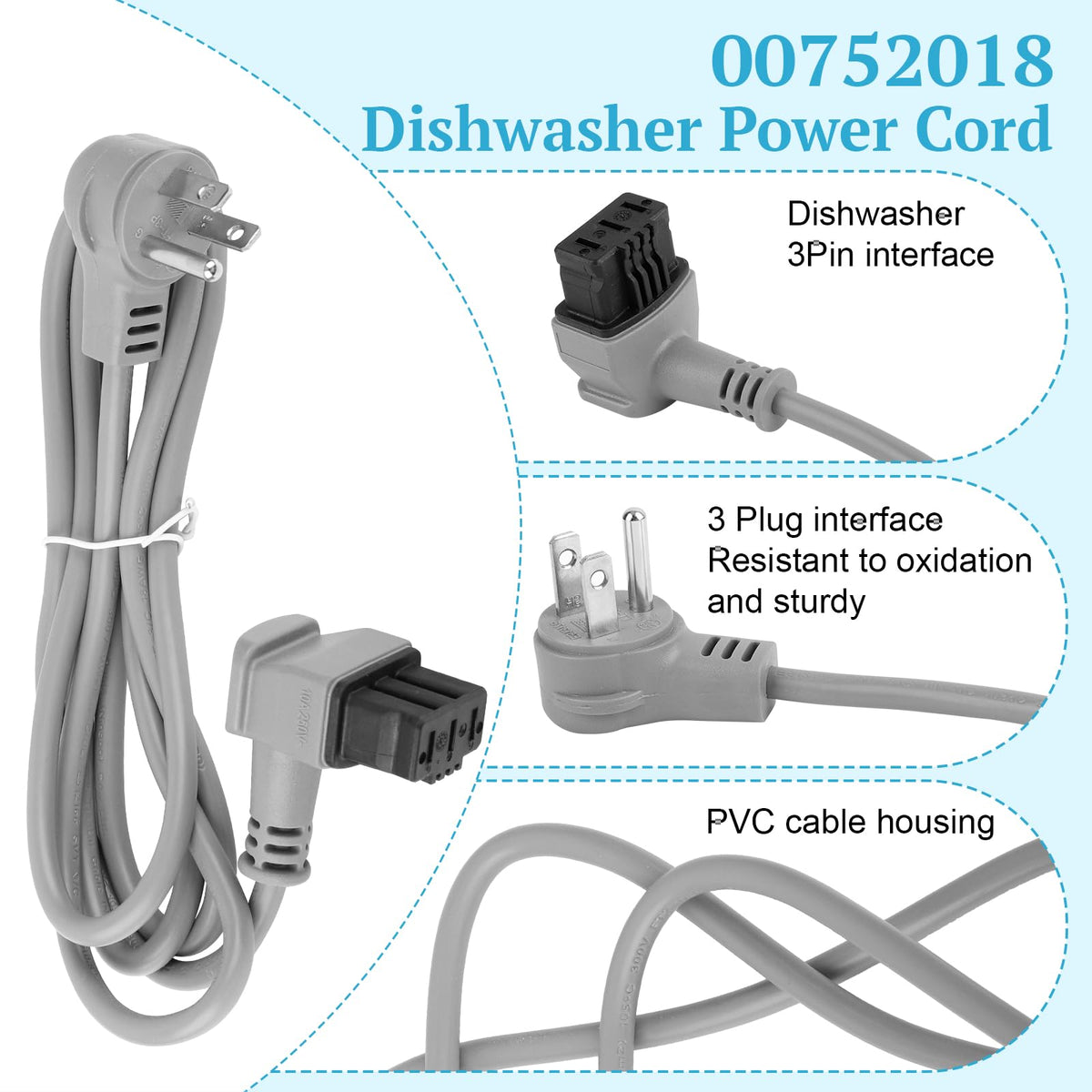 00752018 Dishwasher Plug Power Cord for Bosch SMZPC002UC