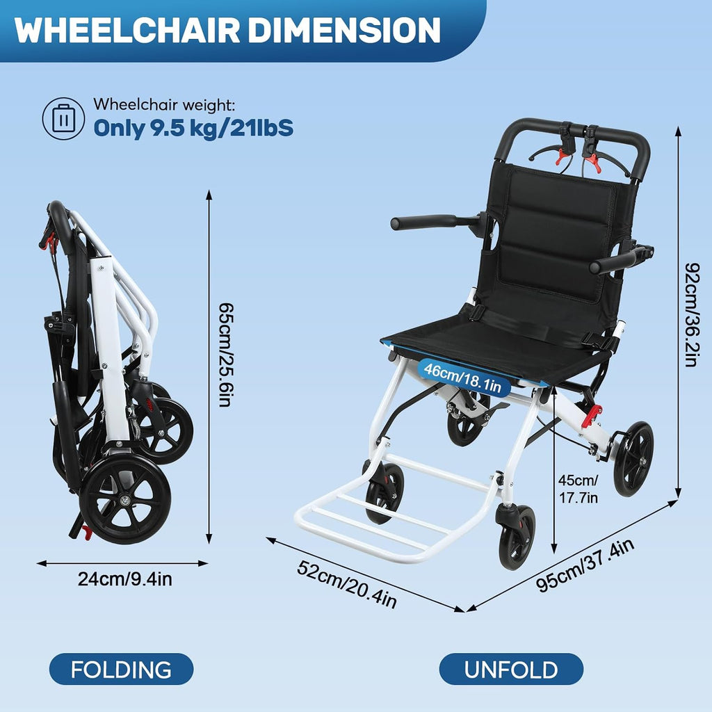Wheelchairs for Adults, Transport Wheelchair Lightweight Foldable(18.5lbs), 18 Inch Wide-Seat Transport Chair
