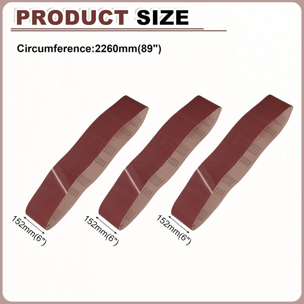 HARFINGTON 6 x 89 Inch Sanding Belts, 3 Pcs 80/120/240 Grit Aluminum Oxide Abrasive Belt Sander File Belt for Woodworking, Metal Polishing, Knife Sharpener