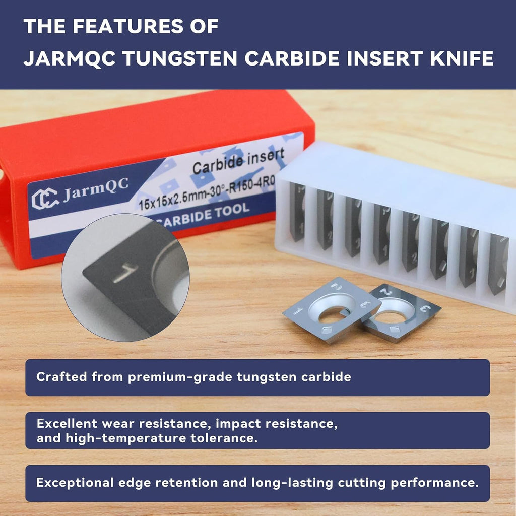 15mm Tungsten Carbide Replacement Inserts Cutters for Woodworking, 15x15x2.5mm-30°-R150-4R0.5 Fits for Helical Spiral Planer Cutterhead and DIY Wood Lathe Work, Replacement cutter Tools, 10 Pcs