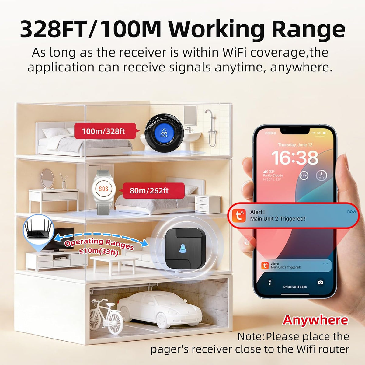Wi-Fi Caregiver Call Button Emergency Alert System for Seniors