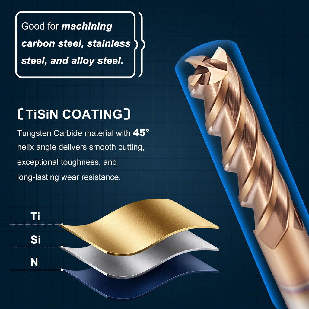Workkyma Carbide End Mill 5/32" Dia 1/2" CL 2" L 5/32" Shank 4 Flute