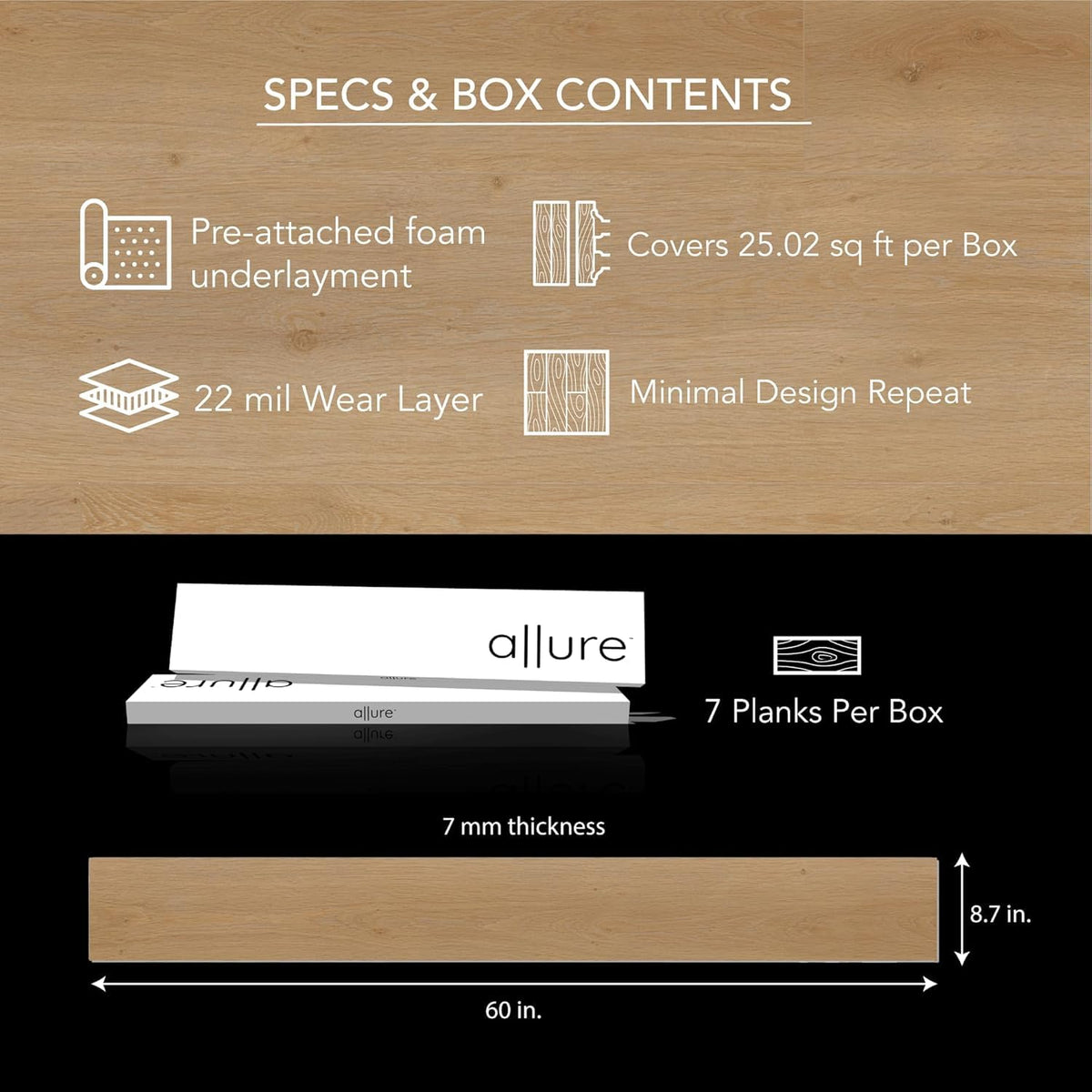 Wide Plank Luxury Vinyl Flooring, Honey Butter Oak 9" x 60", 7mm Thick Vinyl Planks with Click and Lock Installation
