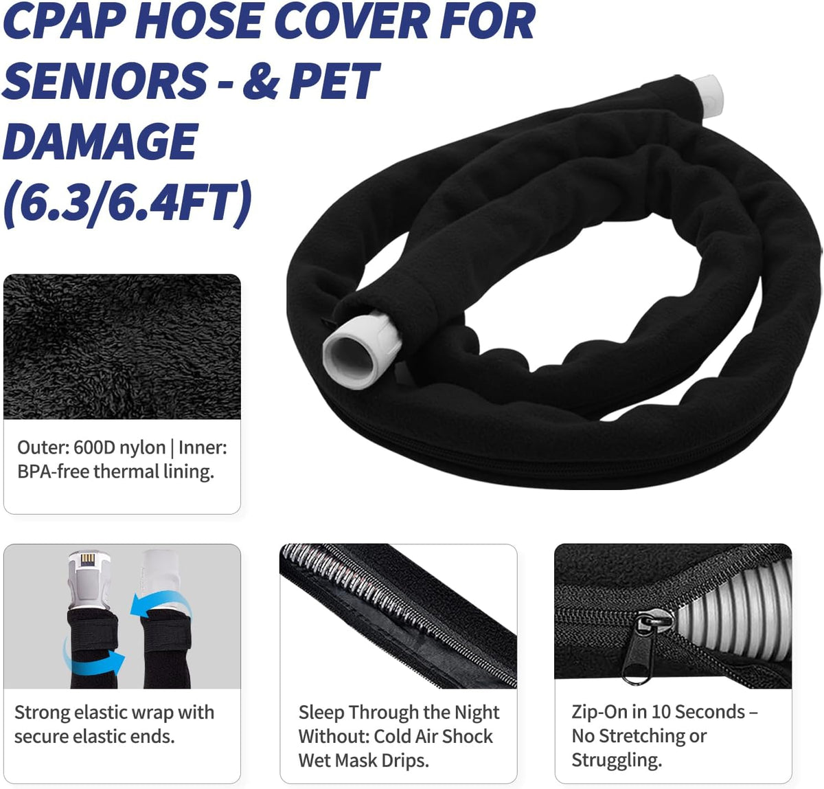 CPAP Hose Cover Compatible with ResMed AirSense 11 & 10 Tubing – 6.3/6.4FT CPAP Tube Cover for Heated Tubes, Fits ClimateLineAir 11 / Slimline Tubing(6.4FT)