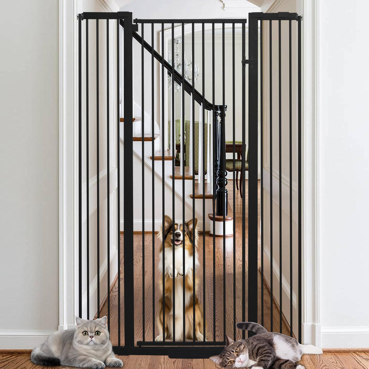 55" Extra-Tall Full-Height Anti-Jump Cat & Pet Safety Gate with Narrow Bar Spacing & Double-Lock Walk-Through Door for Doorways & Stairs