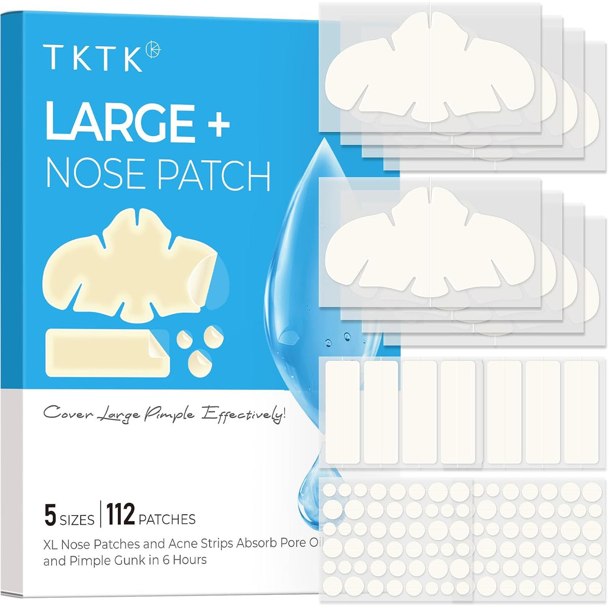 Hydrocolloid Nose Patches, XL Nose Pore Strips 91 x 48 mm, Large Hydrocolloid Acne Pimple Patches for Face, Cover Zit
