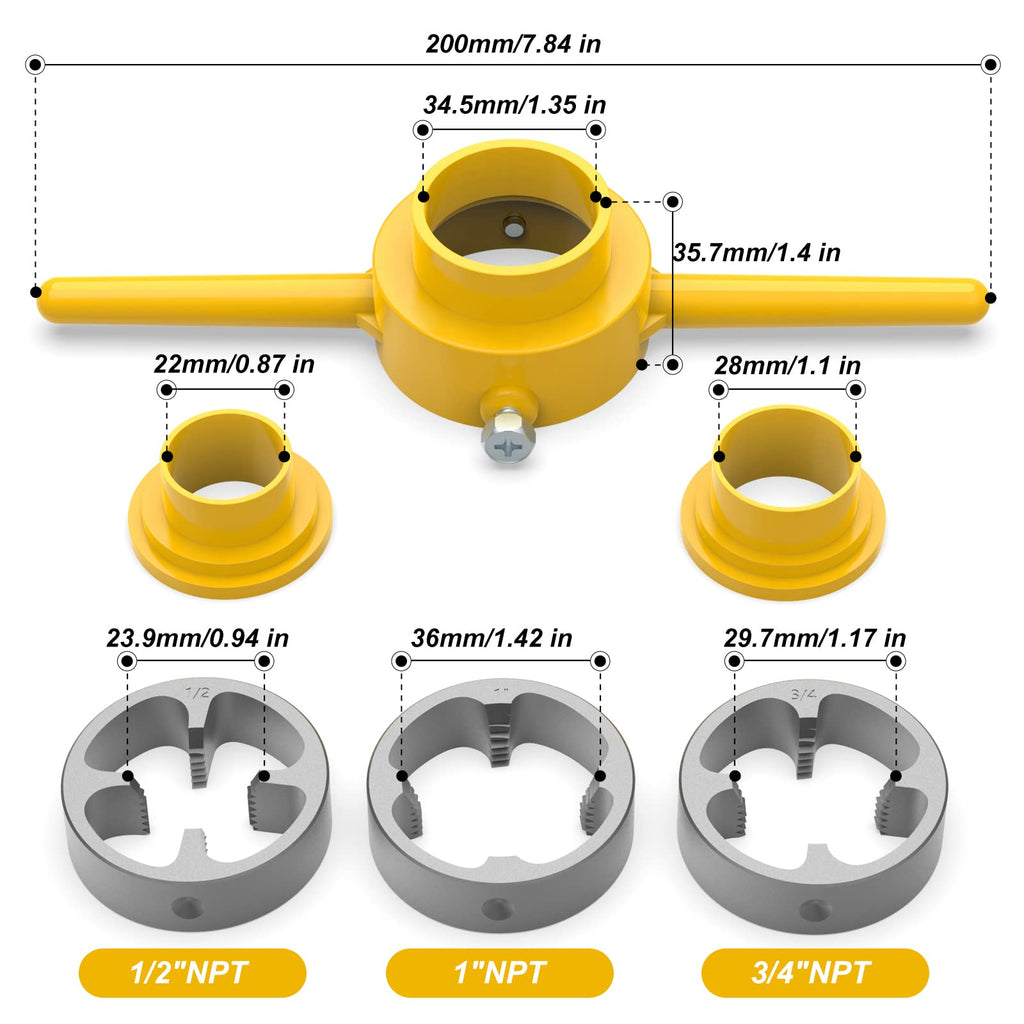 MEANLIN PVC Thread Maker Tool, NPT Die Set, Pipe Threader Plumbing Tool, Pipe Threader Kit, with 3 Dies,1/2", 3/4", 1"