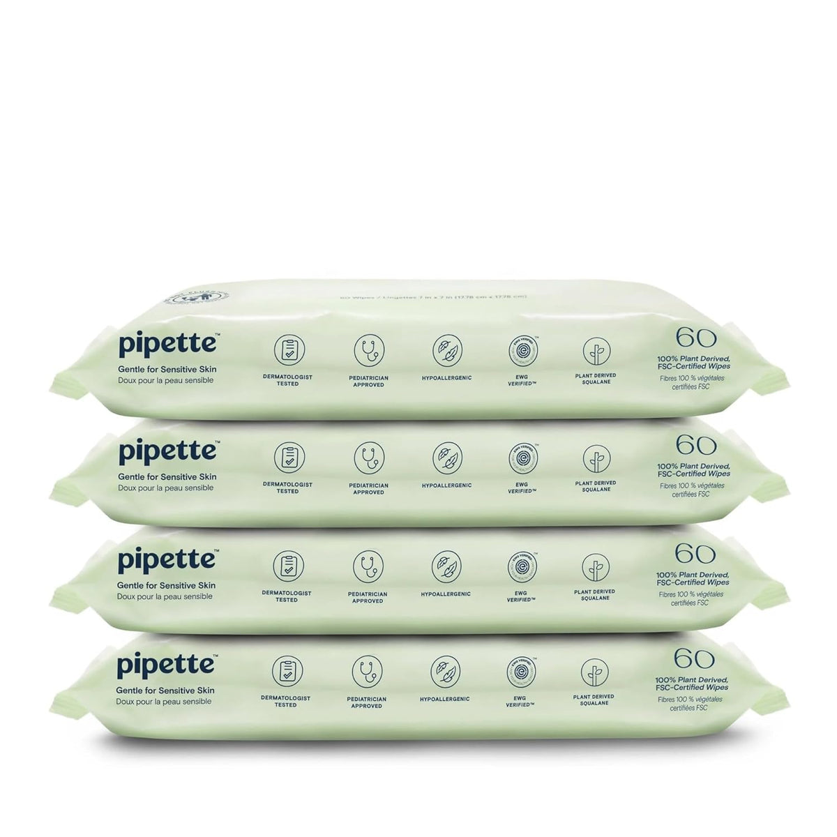 Water-Based Baby Wipes, 240 Count (Pack of 4), Fragrance‑Free & Gentle, Made with 100% Plant‑Derived Fibers