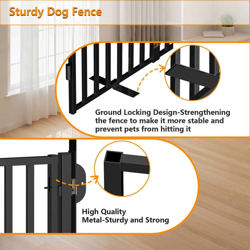36" Tall Freestanding Heavy-Duty Steel Folding Pet & Dog Barrier Gate with Walk-Through Swing Door for Wide Indoor Openings, Hallways & Stairs