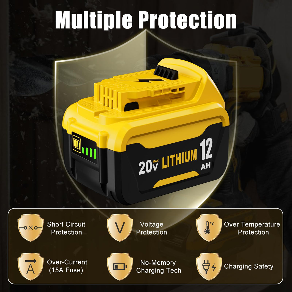 2Packs 12.0Ah Lithium Replacement for Dewalt 20V Battery and DCB107 Charger