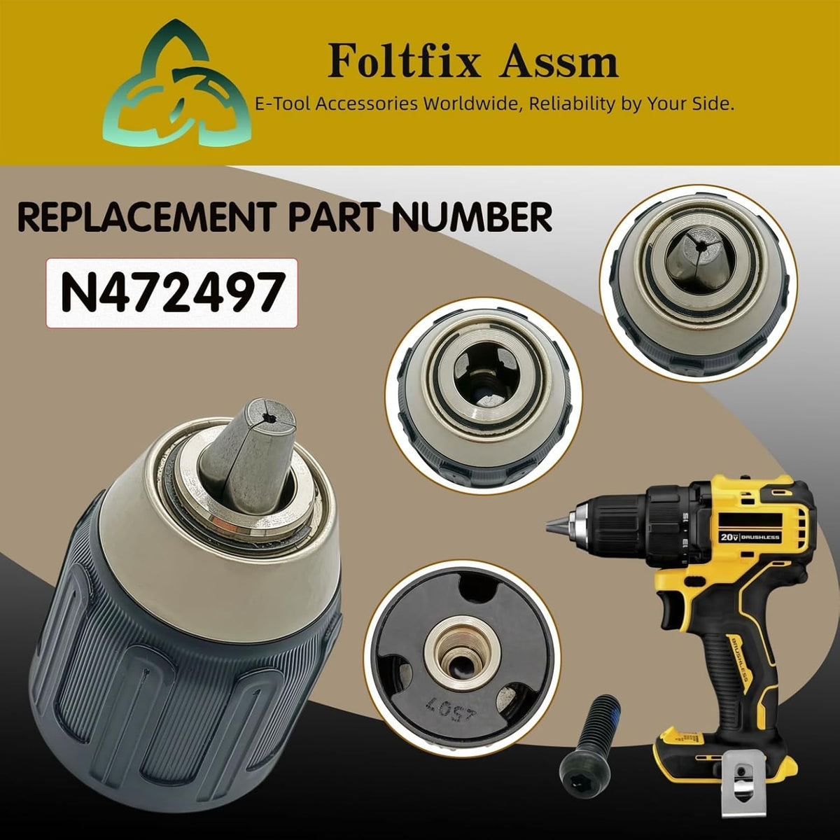 DCD708 DCD709 N576254 N472497 1/2in Chuck Replace for Dewalt DCD794 DCD799B DCD708B DCD708C2 DCD709B Keyless Drill DCD708C2-CA DCD708C2R DCD708D2 Drills with Left Hand Screw