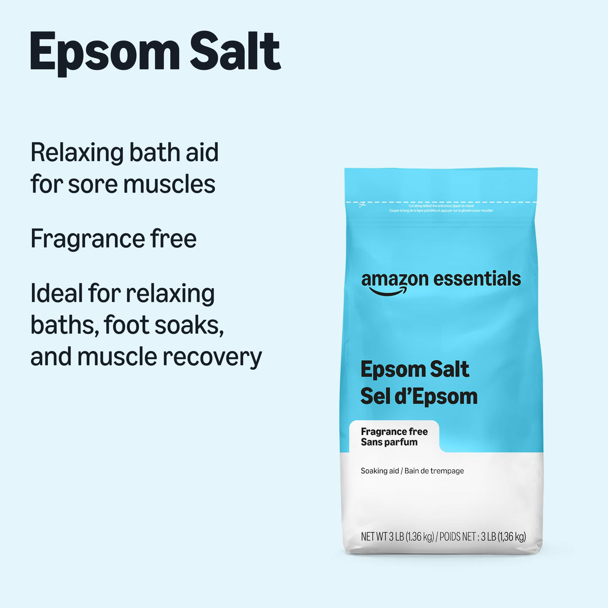 Epsom Salt Soak, Magnesium Sulfate USP, 3 Pound, 6-Pack (Previously Amazon Basics)