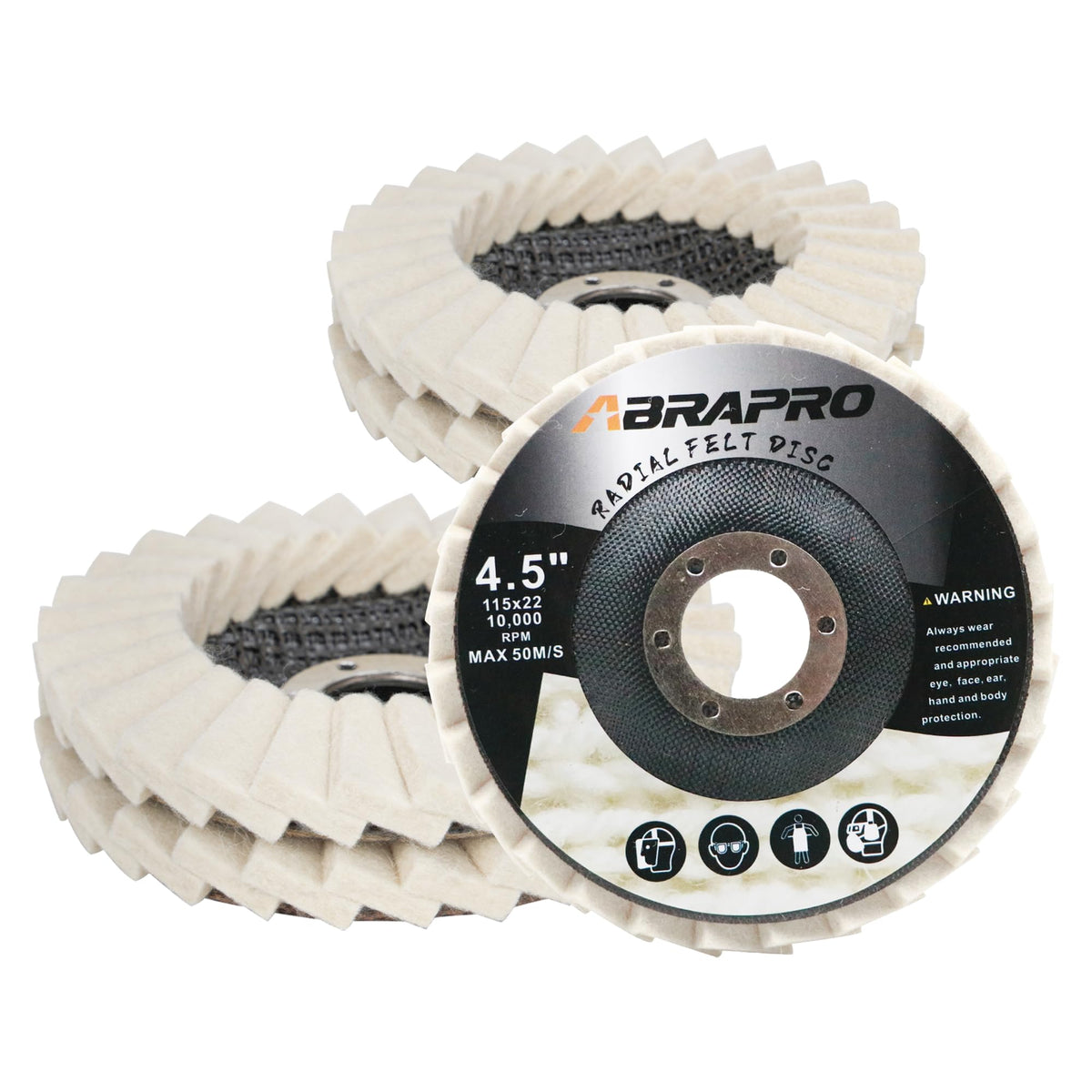 ABRAPRO 4.5" x 7/8" Felt Wool Polishing Disc for Angle Grinder, 5 Pack