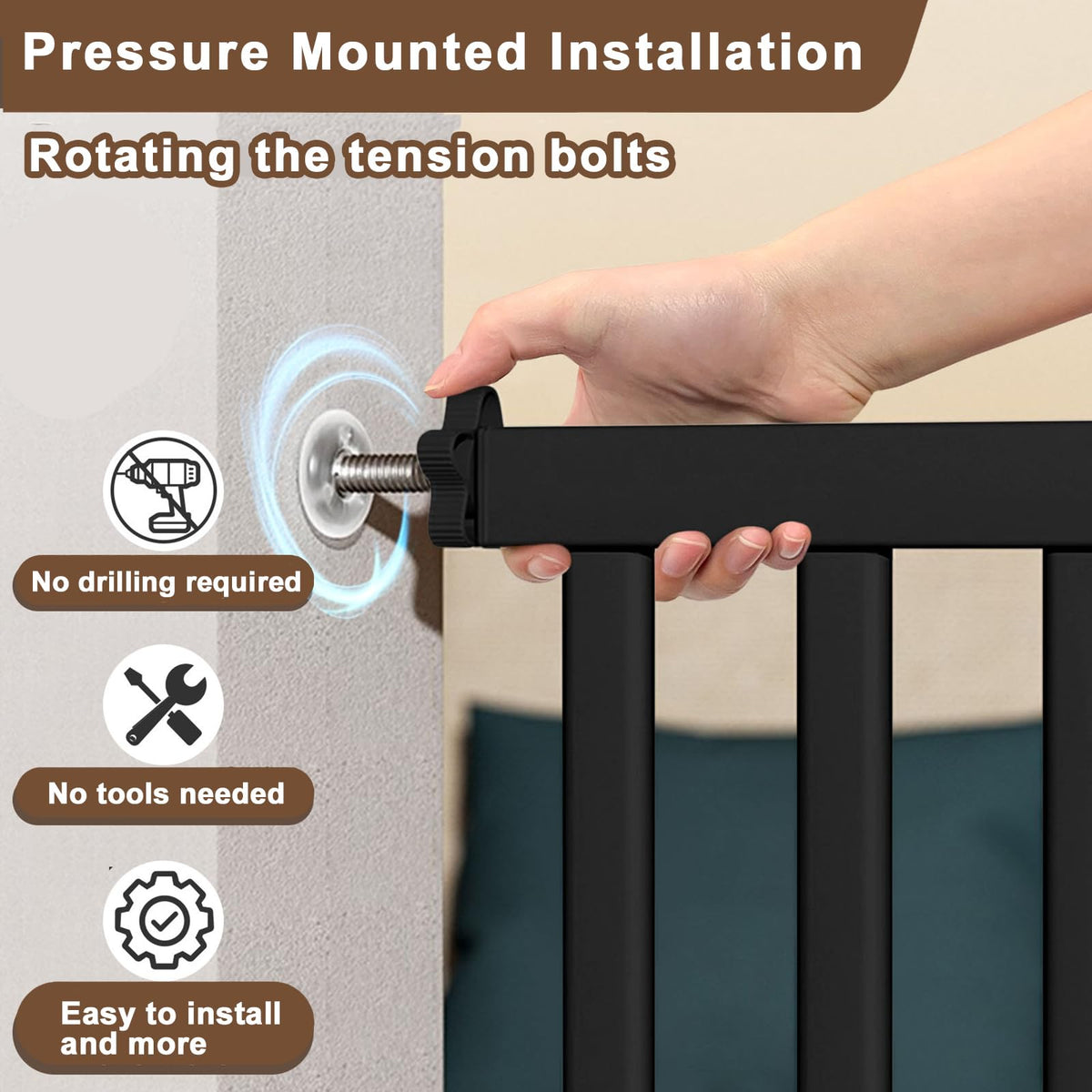 41" x 46.3-54.3" Wide Extra-Tall & Extra-Wide Adjustable Hardware/Pressure-Mounted Pet & Child Safety Gate with Dual-Lock Walk-Through Swing Door for Stairs, Hallways & Wide Doorways
