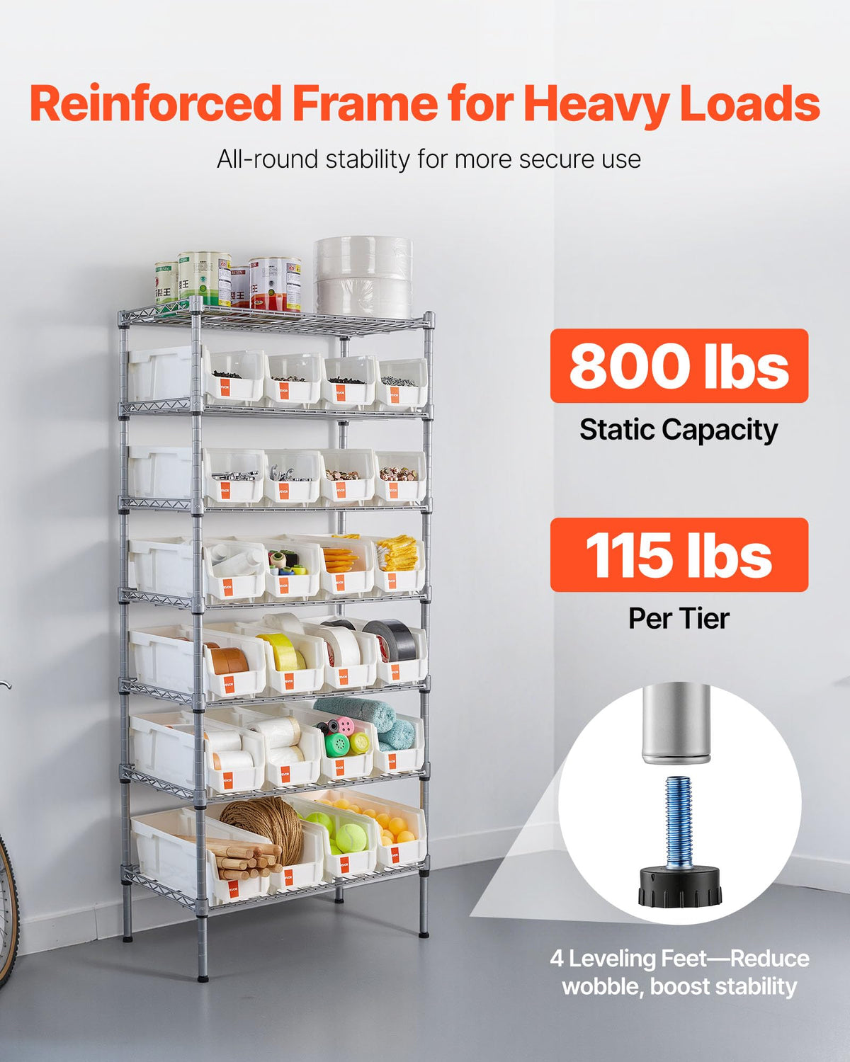 7-Tier Rolling Bin Storage Rack, 24 Small Bins, Bin Rack Storage Steel Wire Shelving System with Wheels, Mobile Tool