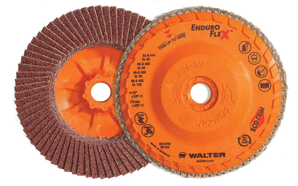 Walter 06B454 ENDURO-FLEX Abrasive Flap Disc - [Pack of 10] 40 Grit, 4-1/2 in. Finishing Disc with ECO-TRIM Backing. Blending Discs