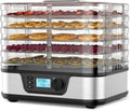 5-Tray Food Dehydrator with 72H Timer, Adjustable Temperature | Metallic Silver, BPA-Free Trays, 350W