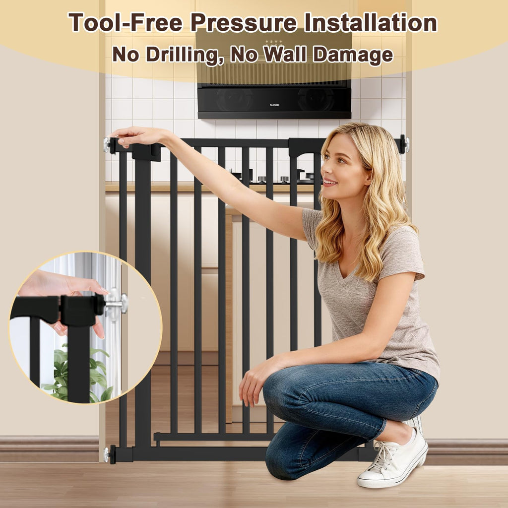30-41" Extra-Wide No-Drill Pressure-Mounted Pet & Child Safety Gate with Auto-Close Walk-Through Door for Stairs, Hallways & Wide Doorways