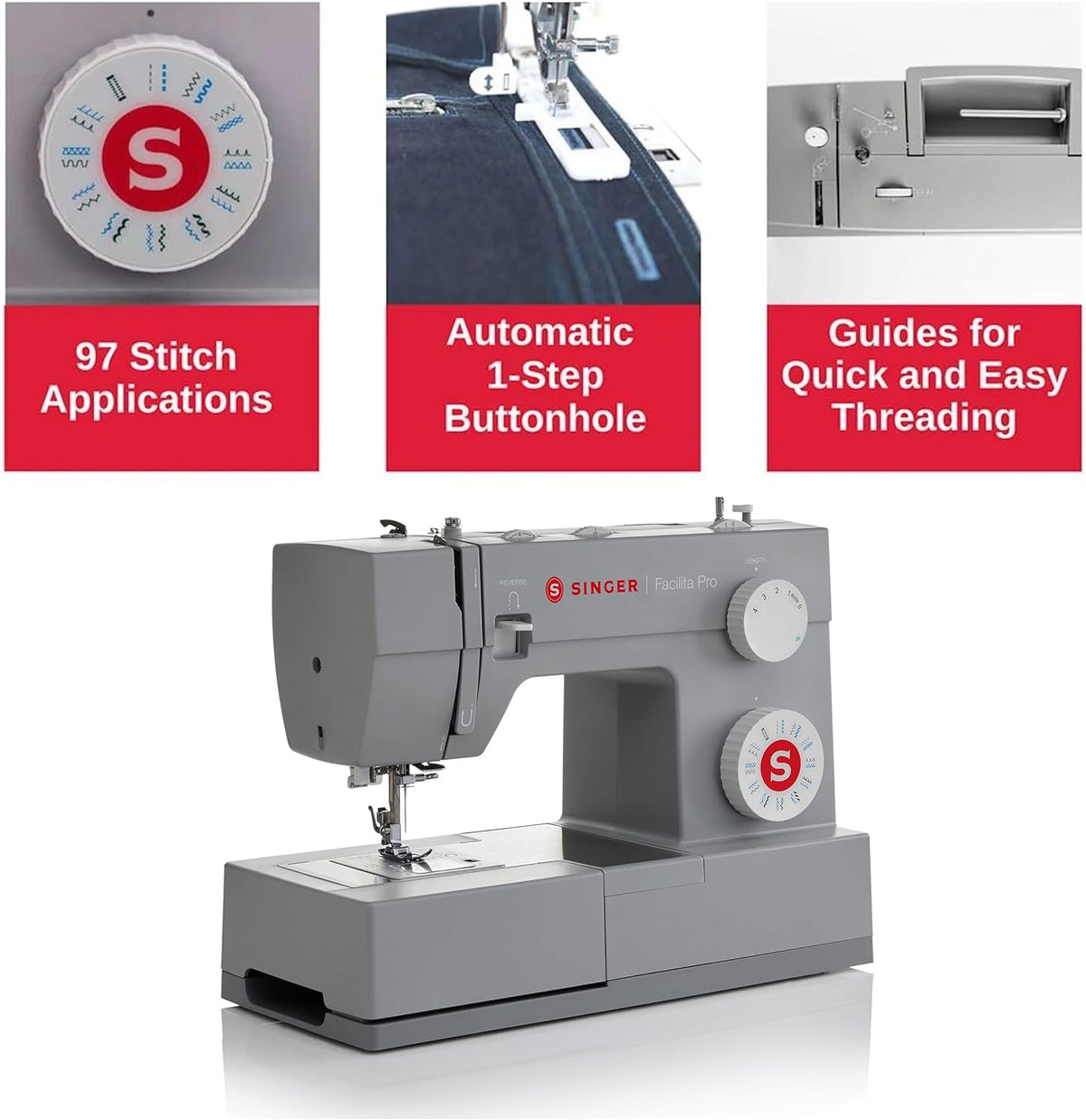 4423 (Grey) High Speed Heavy Duty Sewing Machine with Accessory Kit | 23 stitches deliver 97 applications, 50% more