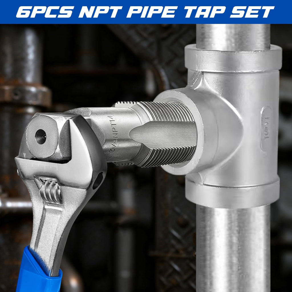 Toolwiz 6Pcs NPT Pipe Tap Set, 1", 3/4", 1/2", 3/8", 1/4", 1/8"