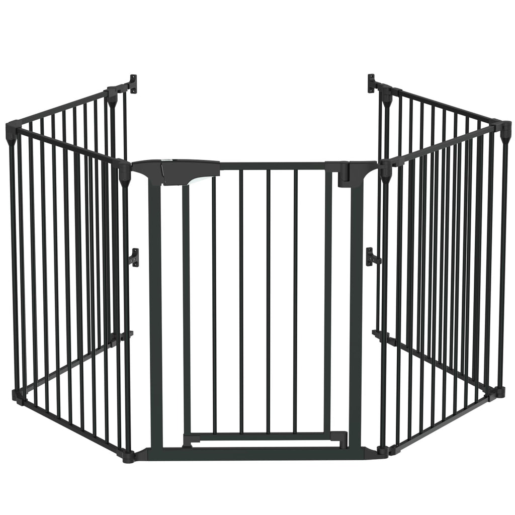 134" Wide 5-Panel Heavy-Duty Metal Fireplace Hearth & Christmas Tree Safety Fence Gate with Configurable Panels for Indoor Hearth, Stove & Holiday Tree Protection