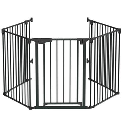 120.5" 5-Panel Heavy-Duty Metal Fireplace Hearth & Christmas Tree Safety Fence Gate with Walk-Through Door & Configurable Panels