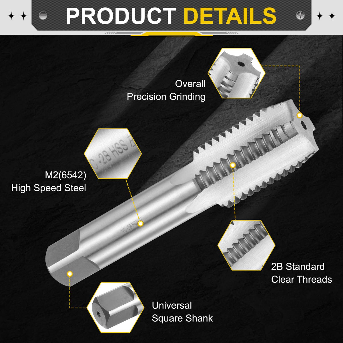 uxcell Hand Plug Tap 1-3/8"-6 UNC 2B Left Hand Thread Plug Style Taps Straight Flute Screw Tapping Threading Tool High Speed Steel HSS6542