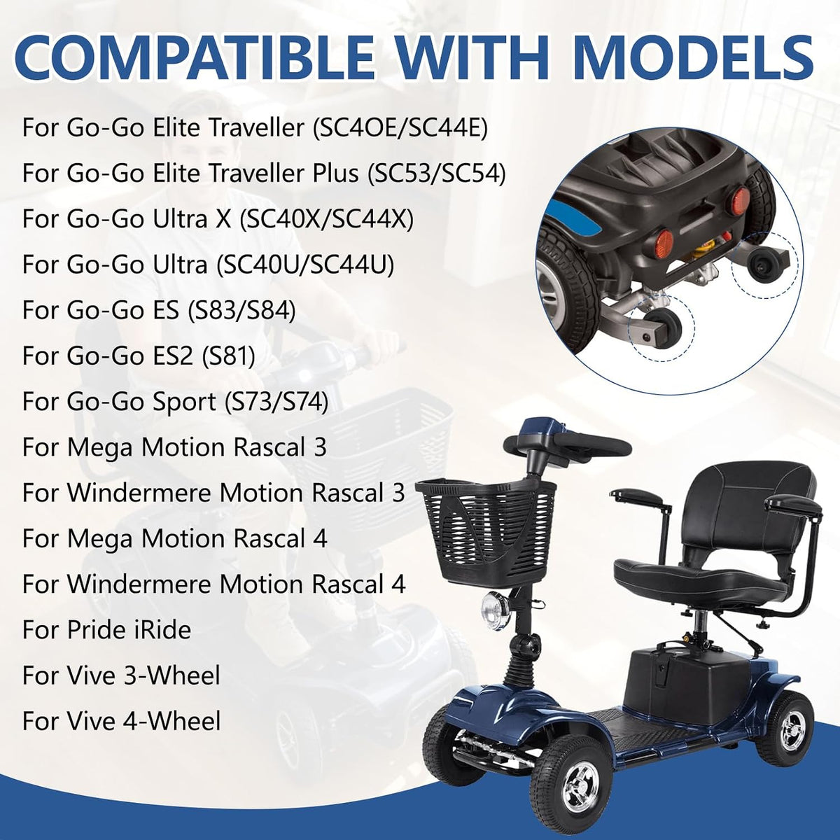 Anti-Tip Wheel for Go-Go for Pride for Vive Mobility Scooter