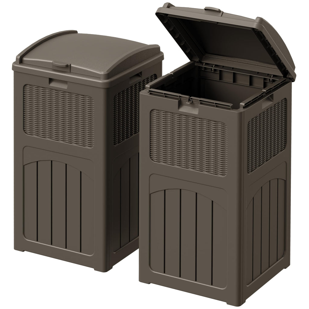 33 Gallon Outdoor Trash Can with Dual Lid, Hideaway Garbage Bins,2Pc