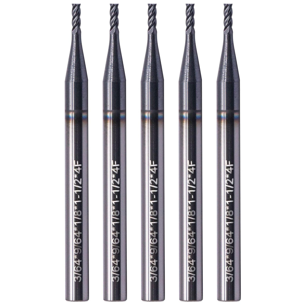 BestParts 5Pcs 3/64" 4 Flute Solid Carbide Square End Mills - AlTiN Coated