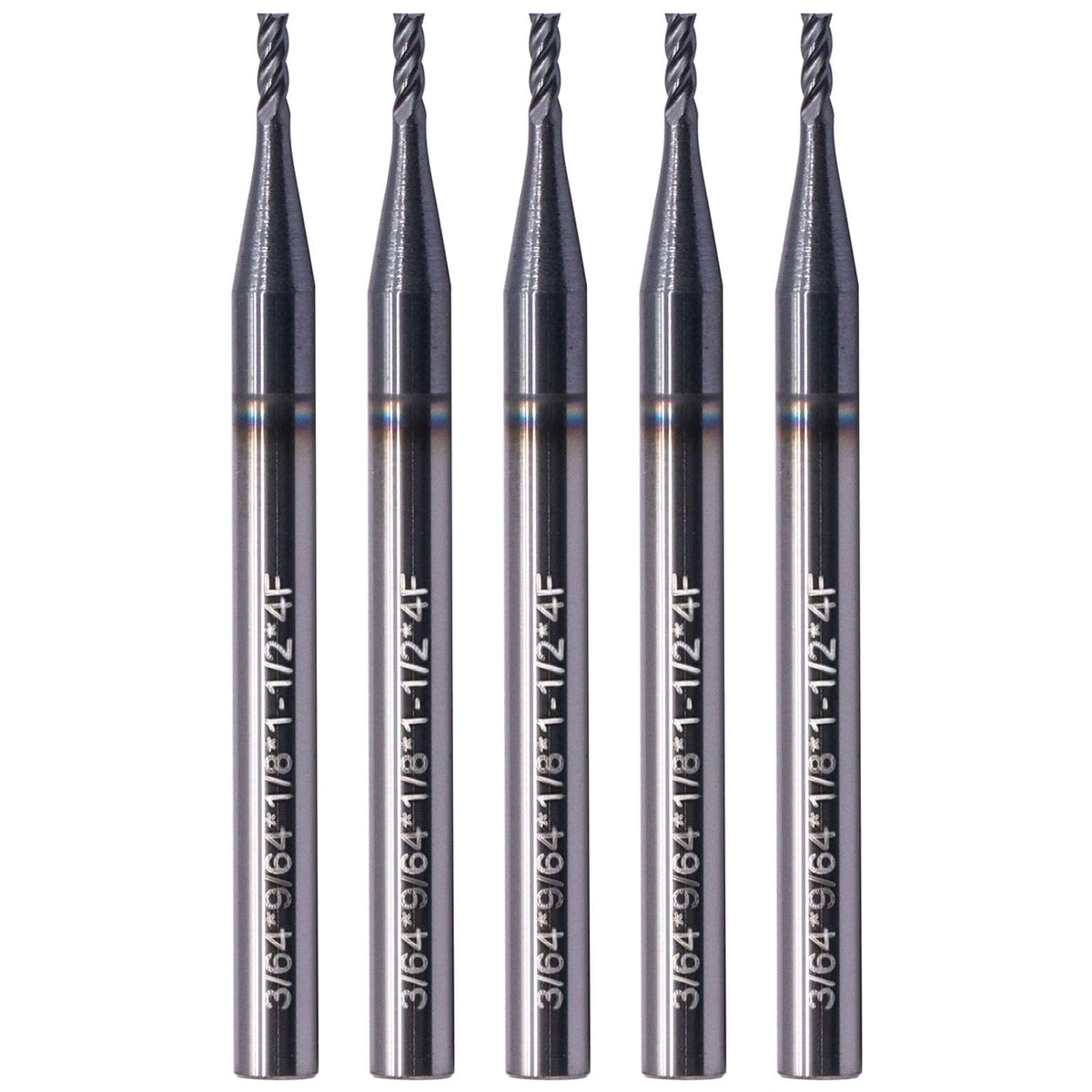 BestParts 5Pcs 3/64" 4 Flute Solid Carbide Square End Mills - AlTiN Coated