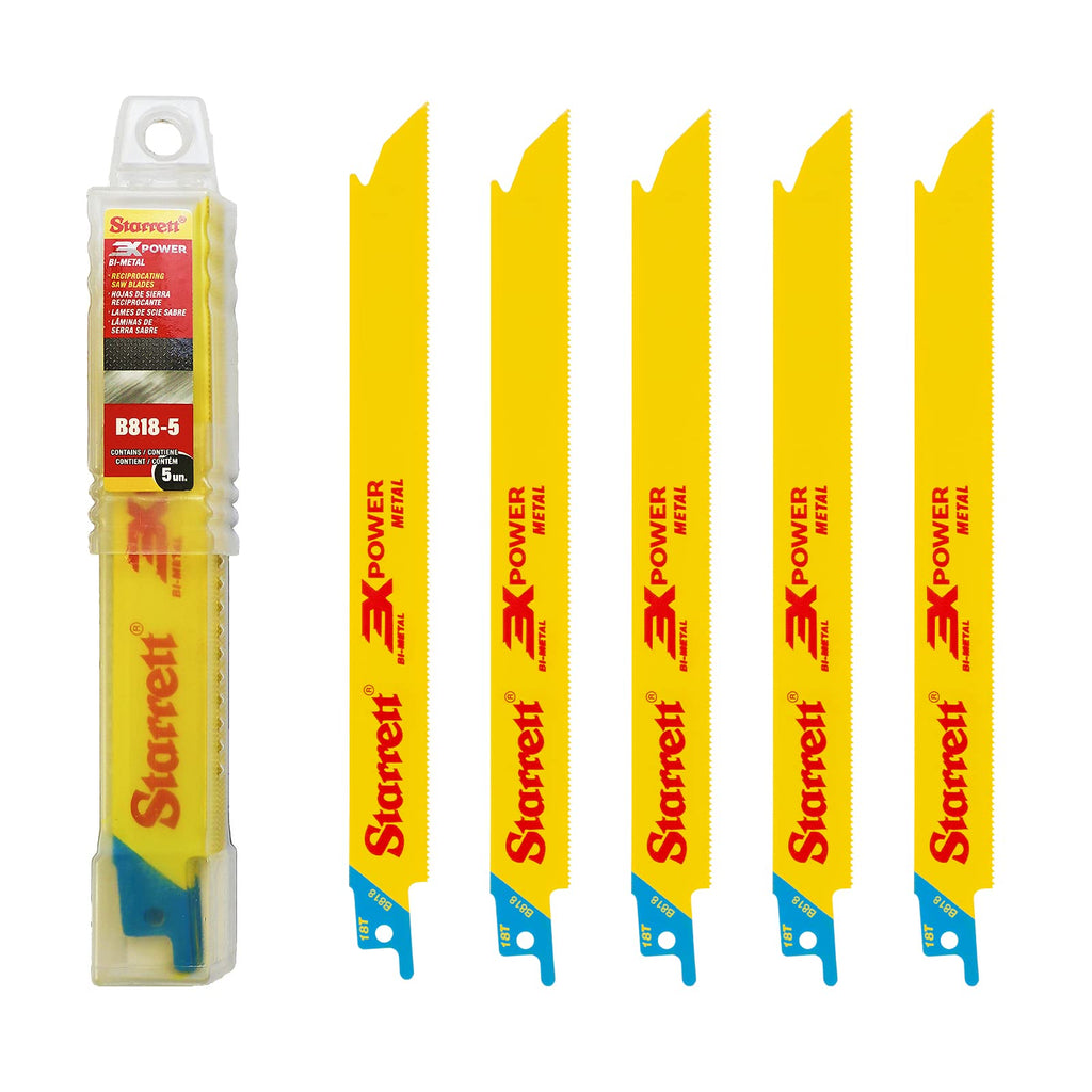 Starrett B818-5 Bi-Metal Unique Straight Fast Cut General Purpose Reciprocating Blade, 0.035" Thick, 18 TPI, 8" Length x 3/4" Width (Pack of 5)