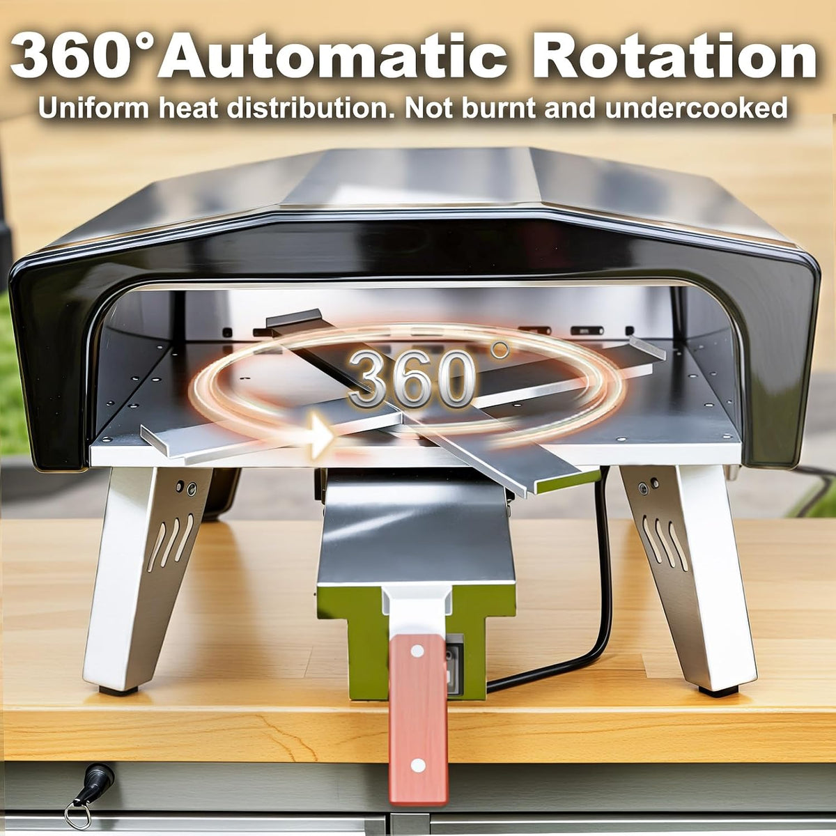 20 Inch Portable Propane Stainless Steel Outdoor Pizza Oven with Pull Out Handle and 360° Automatic Rotating Pizza Stone