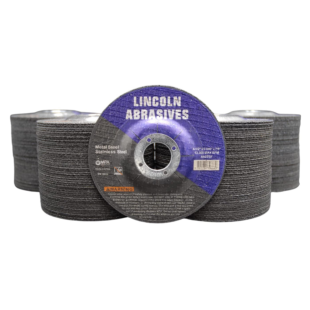 Lincoln Abrasives 200 Pc Depressed Center 4.5" x .040" x 7/8" Aluminum Oxide Cut-Off Wheels
