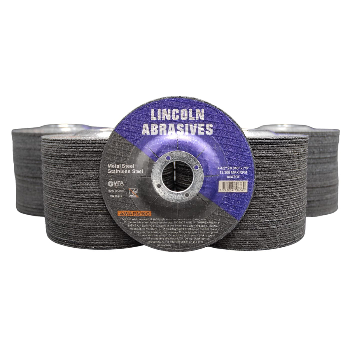 Lincoln Abrasives 200 Pc Depressed Center 4.5" x .040" x 7/8" Aluminum Oxide Cut-Off Wheels